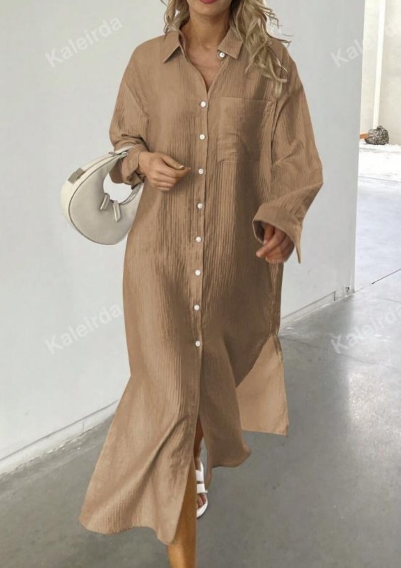 ZANZEA Women’s Solid Long Sleeve Lapel Neck Shirt Dress – Casual Muslim Dress